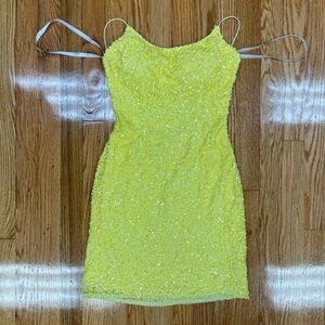 Primavera Yellow Sequin Homecoming Holiday Party Pageant Mini Dress Size 0